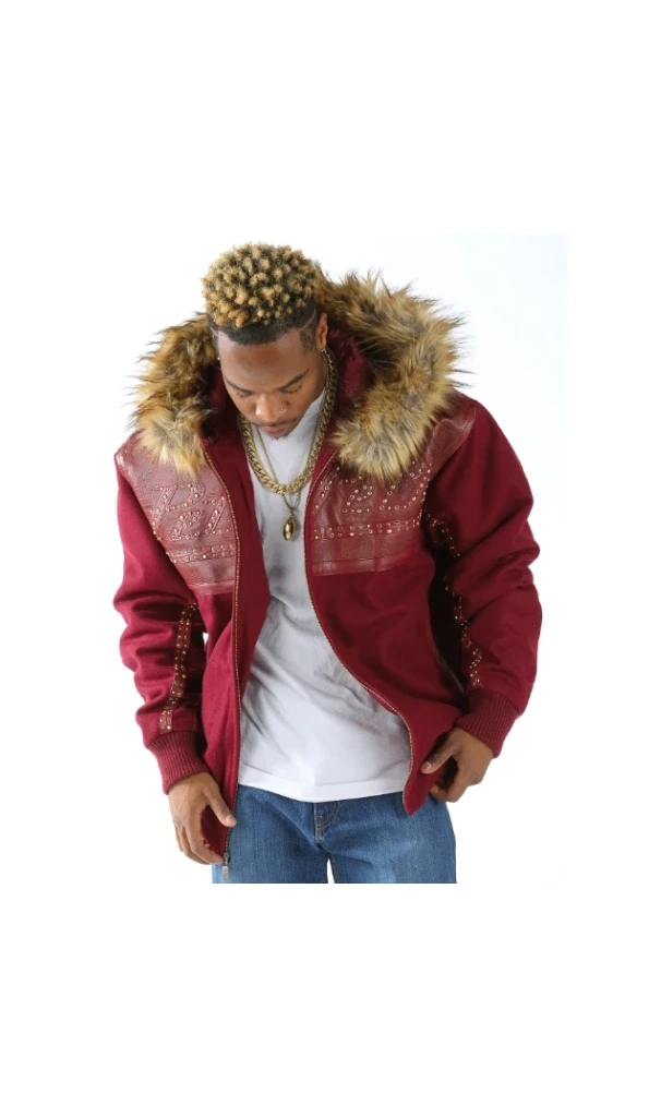 Pelle Pelle Maroon Fur Hood Wool Jacket | Men Jacket