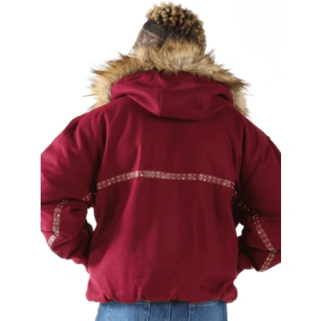 Pelle Pelle Men Red Wool Fur Hood Jacket | Studs Jacket view 3