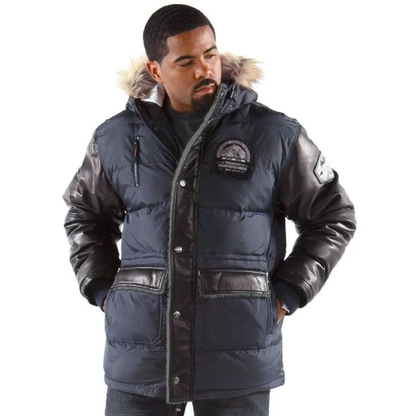 Bold Pelle Pelle Navy Puffer Long Fur Hooded Coat view 1