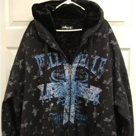 Pelle Pelle Black Printed Wool Hood Jacket view 2
