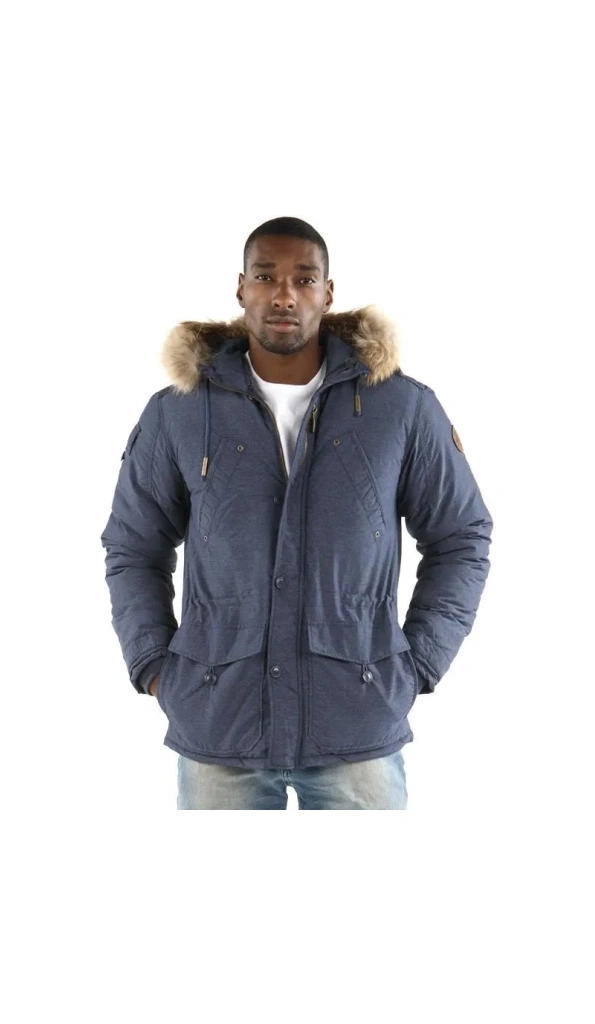 Bold Pelle Pelle Navy Blue Fur Hooded Wool Jacket