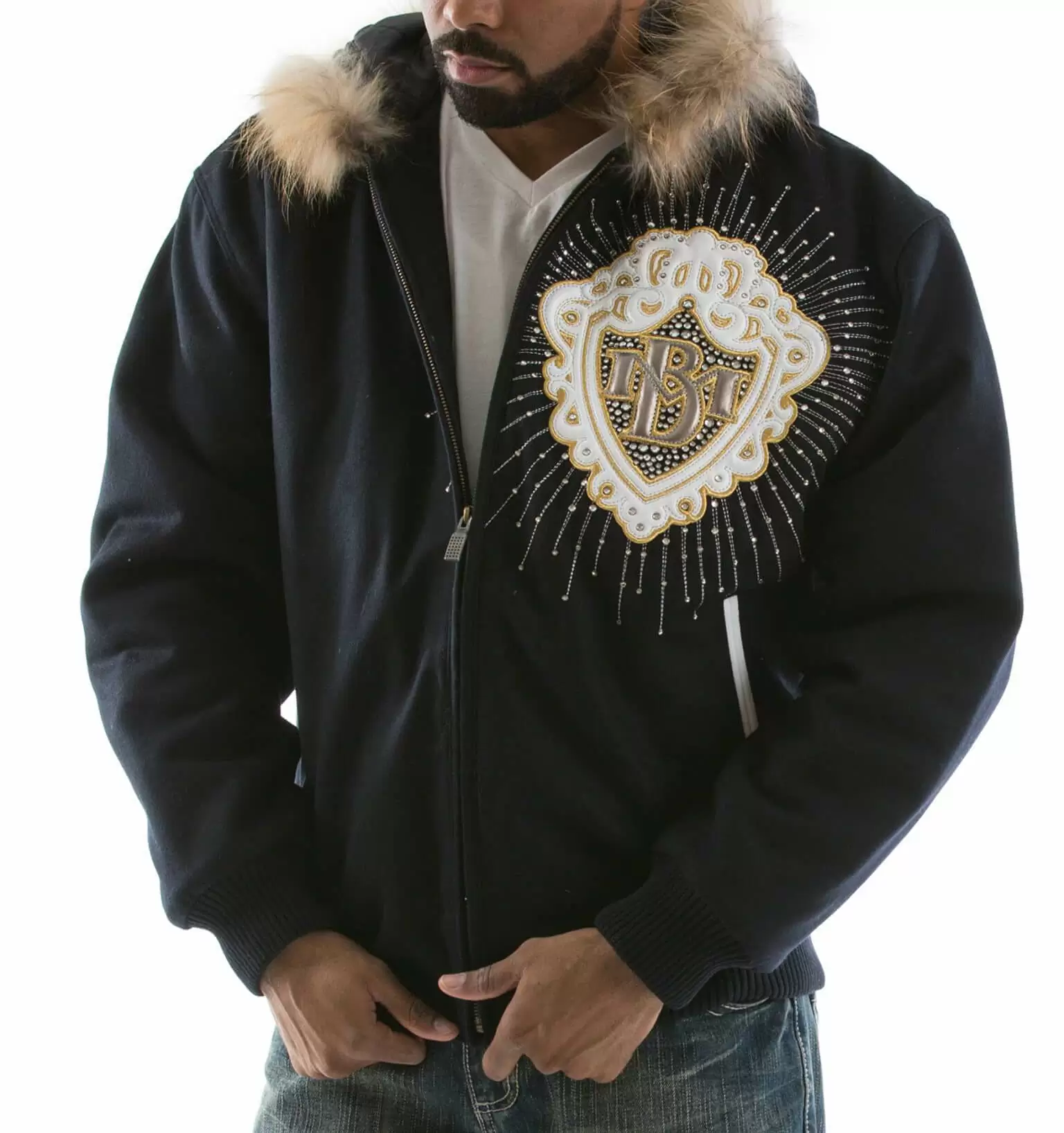 Bold Pelle Pelle Navy Platinum King Hood Jacket view 2