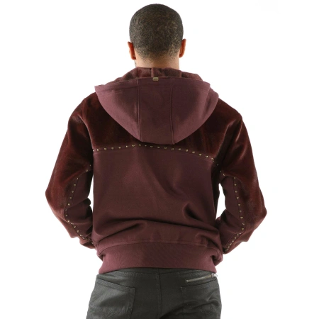 Pelle Pelle Maroon Ornate Studs Hood Jacket view 2