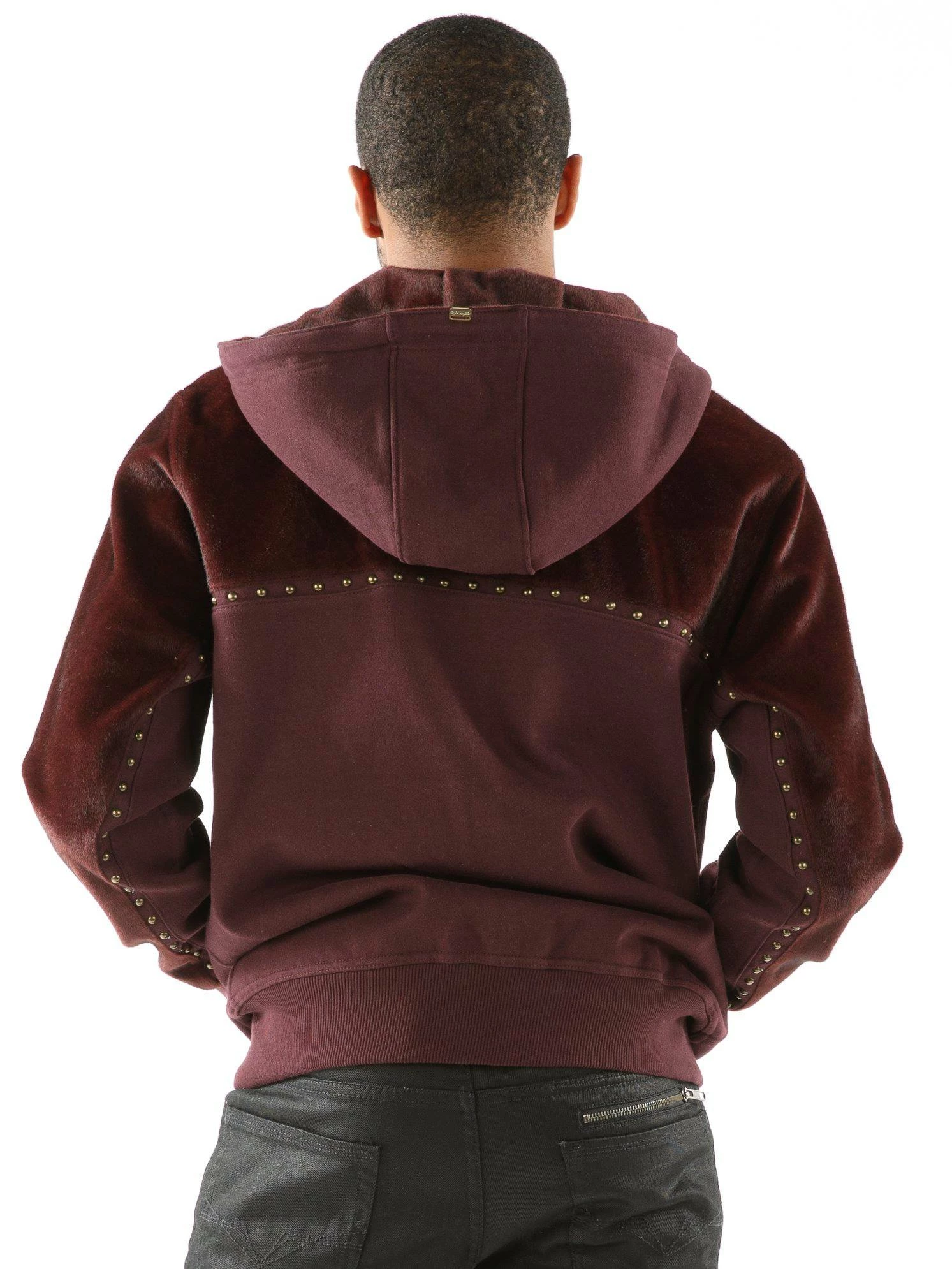 Pelle Pelle Maroon Ornate Studs Hood Jacket view 2