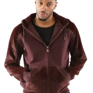 Pelle Pelle Maroon Ornate Studs Hood Jacket