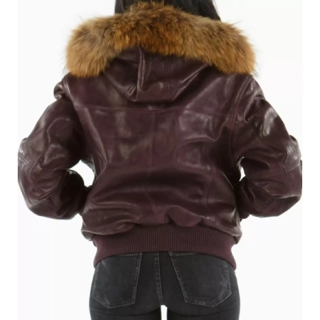 Pelle Pelle Purple Fur Hood Leather Jacket | Women Jacket view 2