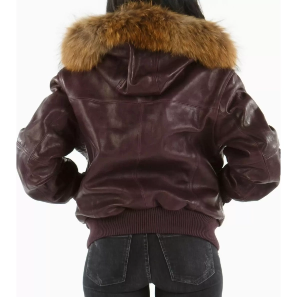 Pelle Pelle Purple Fur Hood Leather Jacket | Women Jacket view 2