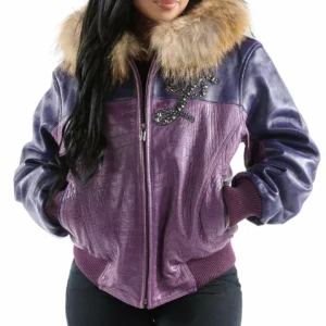Exclusive Pelle Pelle Purple Hooded Leather Jacket view 2