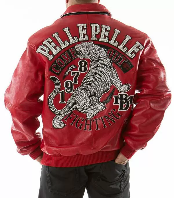 Bold Pelle Pelle Red Fighting Tiger Leather Jacket