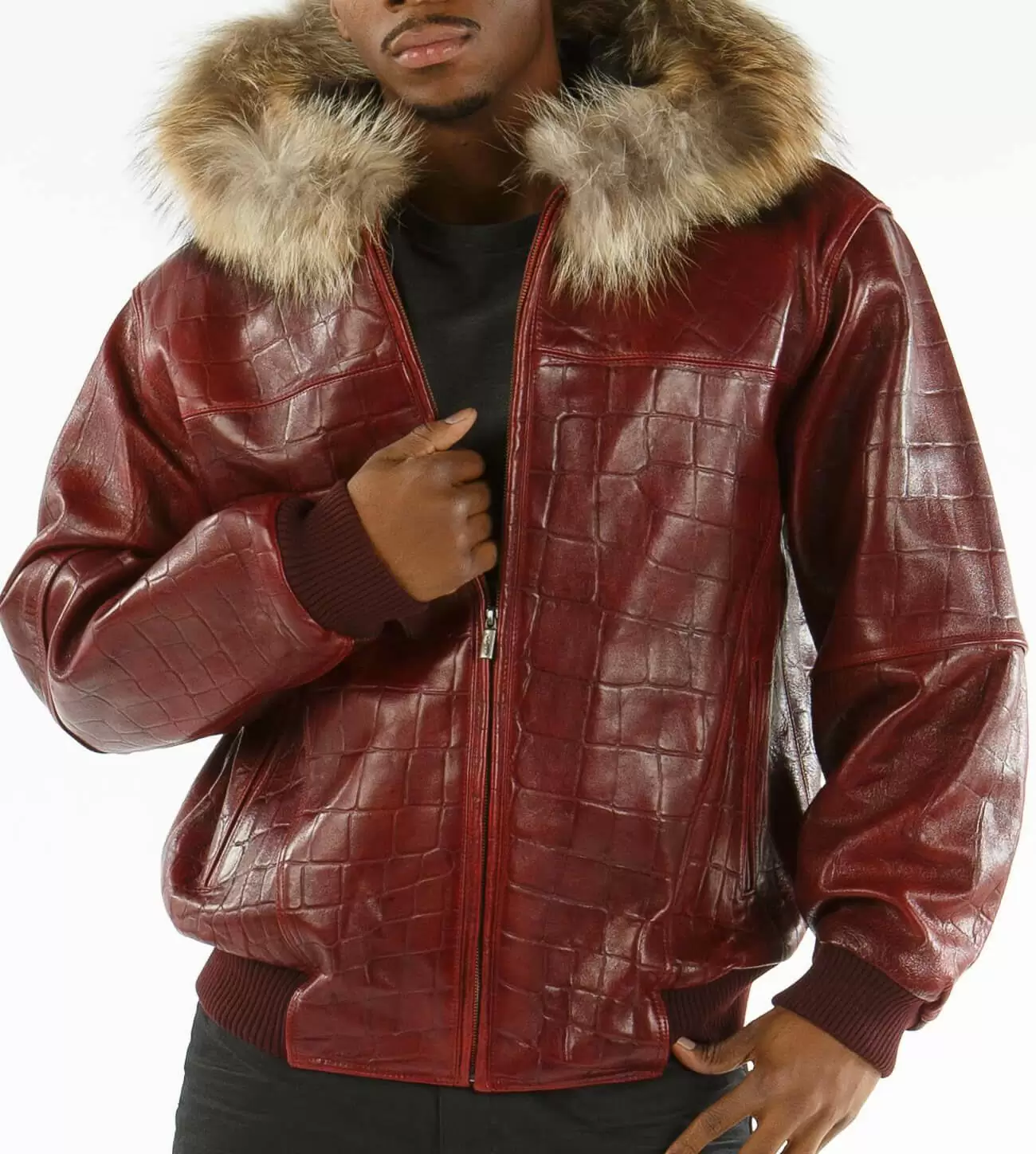 Pelle Pelle Maroon Script Leather Studded Jacket view 2