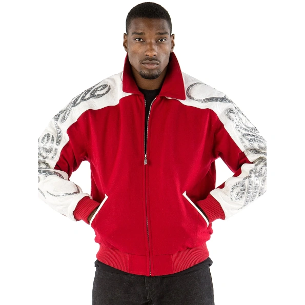 Pelle Pelle Men Scripted Red Wool Jacket | Zipper Jacket