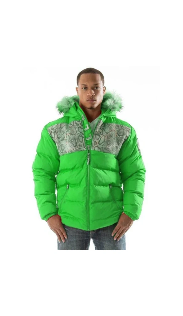 Pelle Pelle Green Puffer Fur Hood Jacket | Snakeskin Jacket
