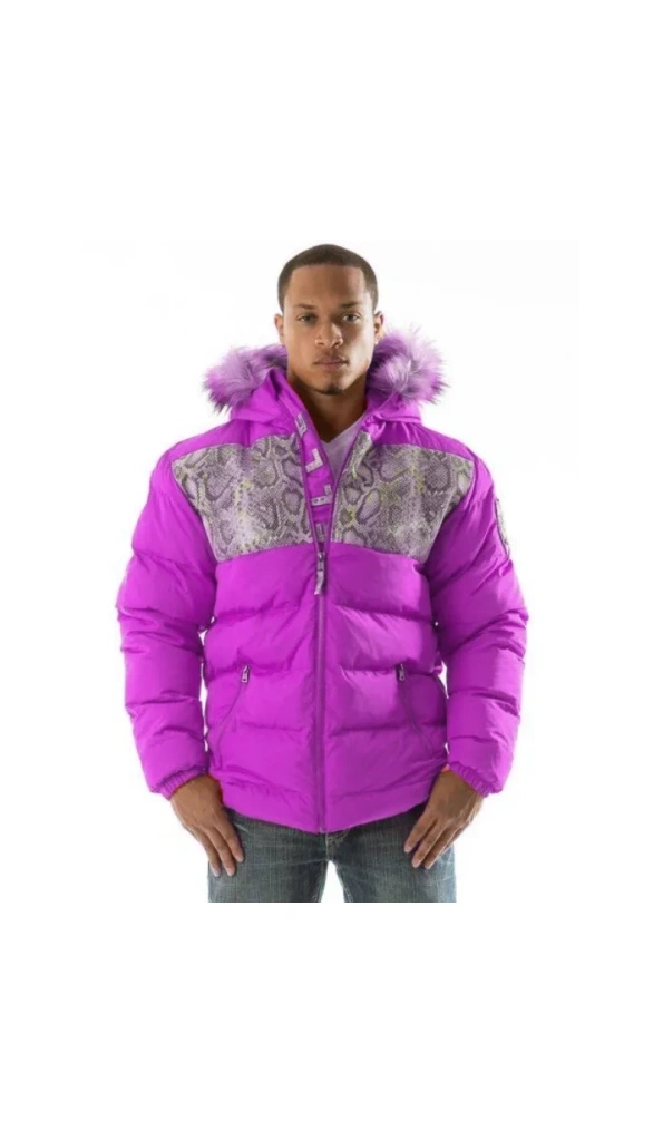 Pelle Pelle Purple Puffer Fur Hood Jacket | Snakeskin Jacket