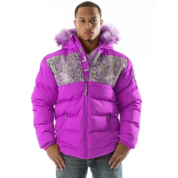 Pelle Pelle Purple Puffer Fur Hood Jacket | Snakeskin Jacket
