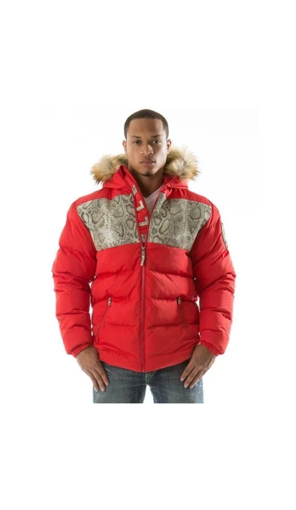 Pelle Pelle Red Puffer Fur Hood Jacket | Snakeskin Jacket