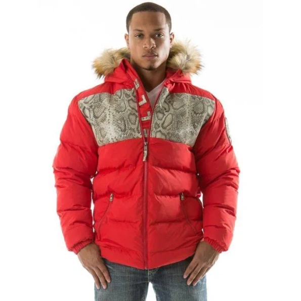Pelle Pelle Red Puffer Fur Hood Jacket | Snakeskin Jacket
