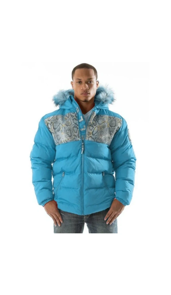 Pelle Pelle Blue Puffer Fur Hood Jacket | Snakeskin Jacket
