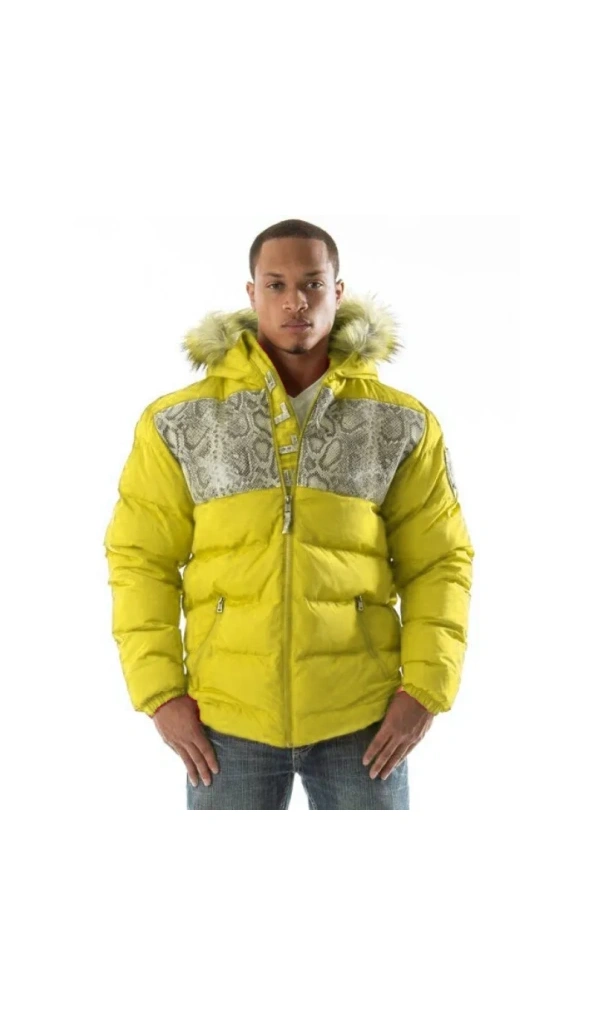 Pelle Pelle Yellow Puffer Fur Hood Jacket | Snakeskin Jacket