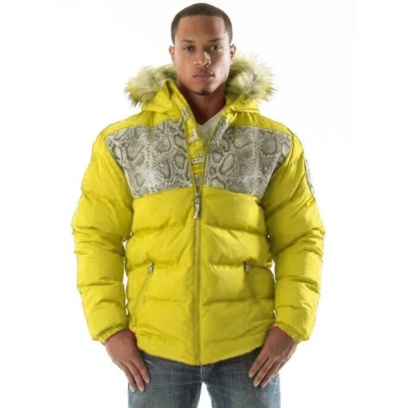 Pelle Pelle Yellow Puffer Fur Hood Jacket | Snakeskin Jacket