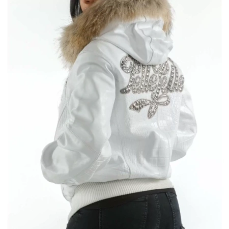 Pelle Pelle White Studded Fur Hood Jacket | Women Jacket view 2