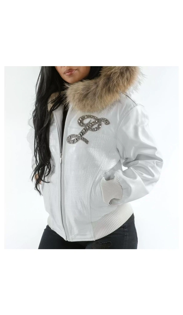 Pelle Pelle White Studded Fur Hood Jacket | Women Jacket