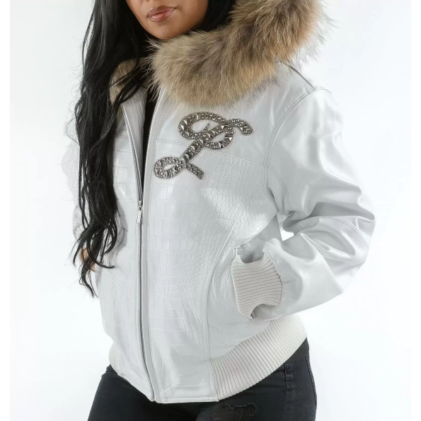 Pelle Pelle White Studded Fur Hood Jacket | Women Jacket