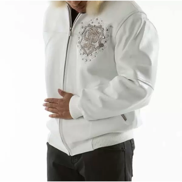 Pelle Pelle White PP Crest Leather Jacket | Fur Hood Jacket