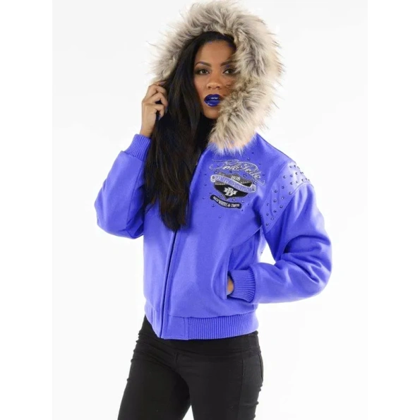 Pelle Pelle Women Purple Fur Hood Jacket | Wool Jacket