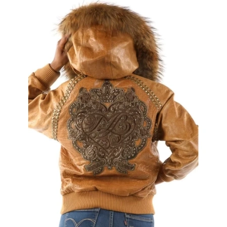 Pelle Pelle Brown Crest MB Women Jacket | Fur Hood Jacket view 2