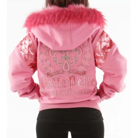 Pelle Pelle Pink Wool Fur Hood Jacket | Live Like A Queen view 2