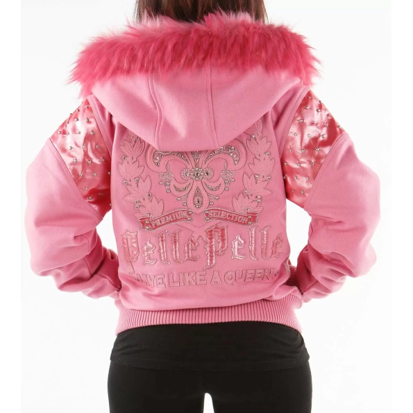 Pelle Pelle Pink Wool Fur Hood Jacket | Live Like A Queen view 2