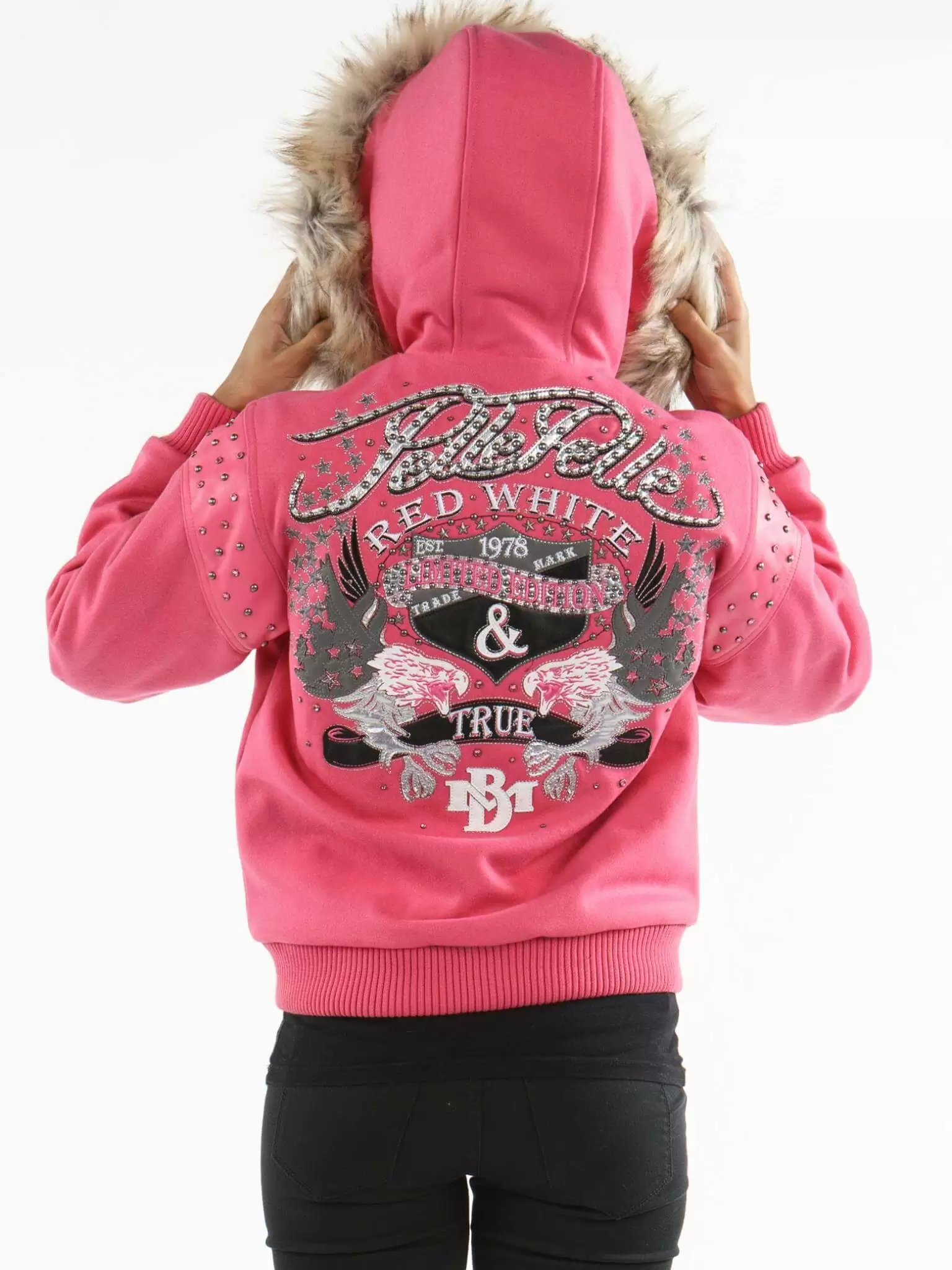 Bold Pink Pelle Pelle True Fur Hood Wool Jacket