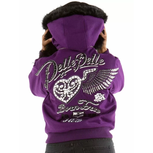 Pelle Pelle Purple Born Free Wool Jacket | Fur Hood Jacket view 2
