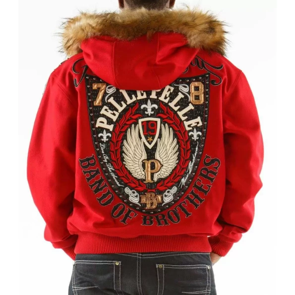 Pelle Pelle Band Of Brothers Red Jacket | Fur Hood Jacket view 2