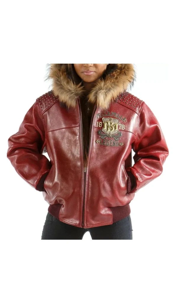 Pelle Pelle Women Red MB Leather Jacket | Fur Hood Jacket