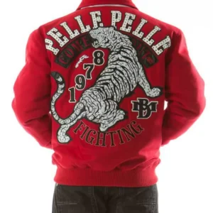 Bold Red Pelle Pelle Fighting Tiger Wool Jacket