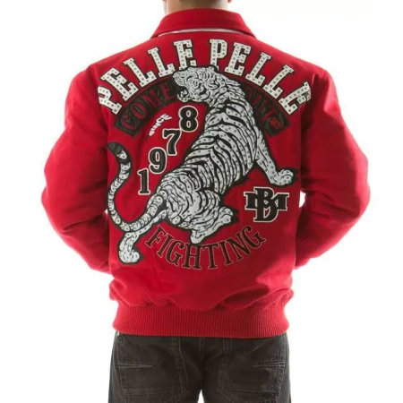 Bold Red Pelle Pelle Fighting Tiger Wool Jacket