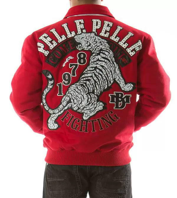 Bold Red Pelle Pelle Fighting Tiger Wool Jacket