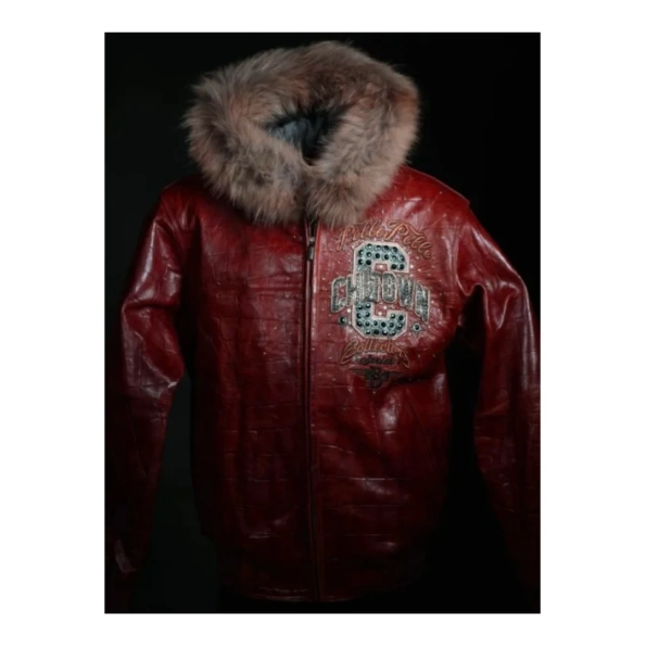 Pelle Pelle Chi-Town Red Leather Jacket | Fur Hooded Jacket view 2