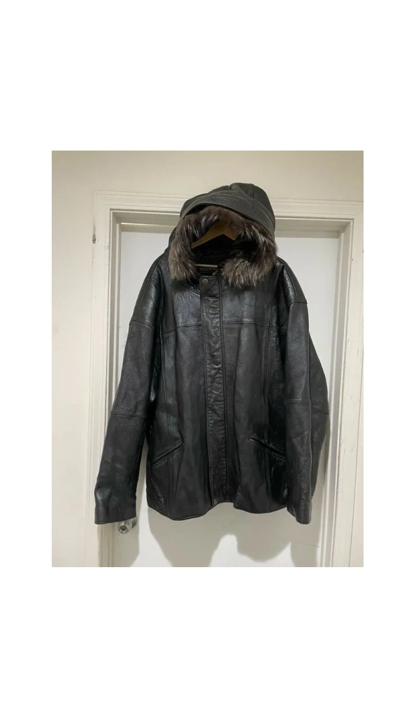 Pelle Pelle Black Fur Hood Leather Jacket