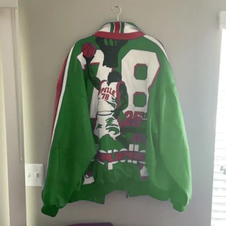 Pelle Pelle Green Basketball Leather Jacket view 2