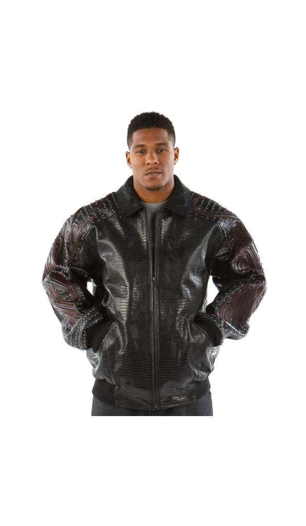 Pelle Pelle Black Red Crocodile Stud Jacket