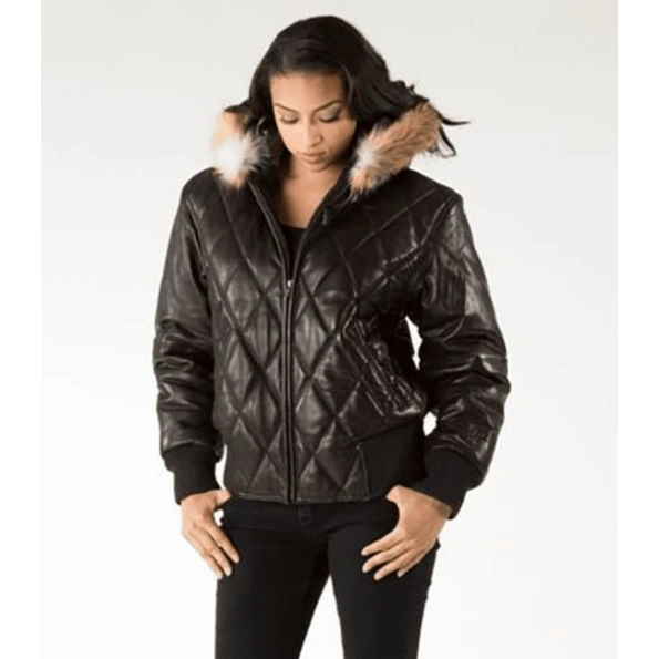 Pelle Pelle Black Quilted Leather Jacket | Fur Hood Jacket