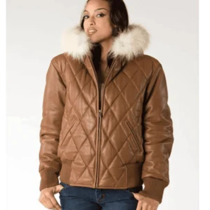 Pelle Pelle Quilted Leather Brown Jacket | Fur Hood Jacket view 3