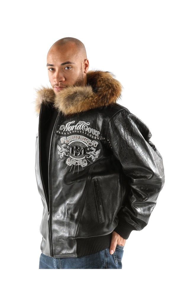 Pelle Pelle Men Black World Tour Jacket | Fur Hood Jacket