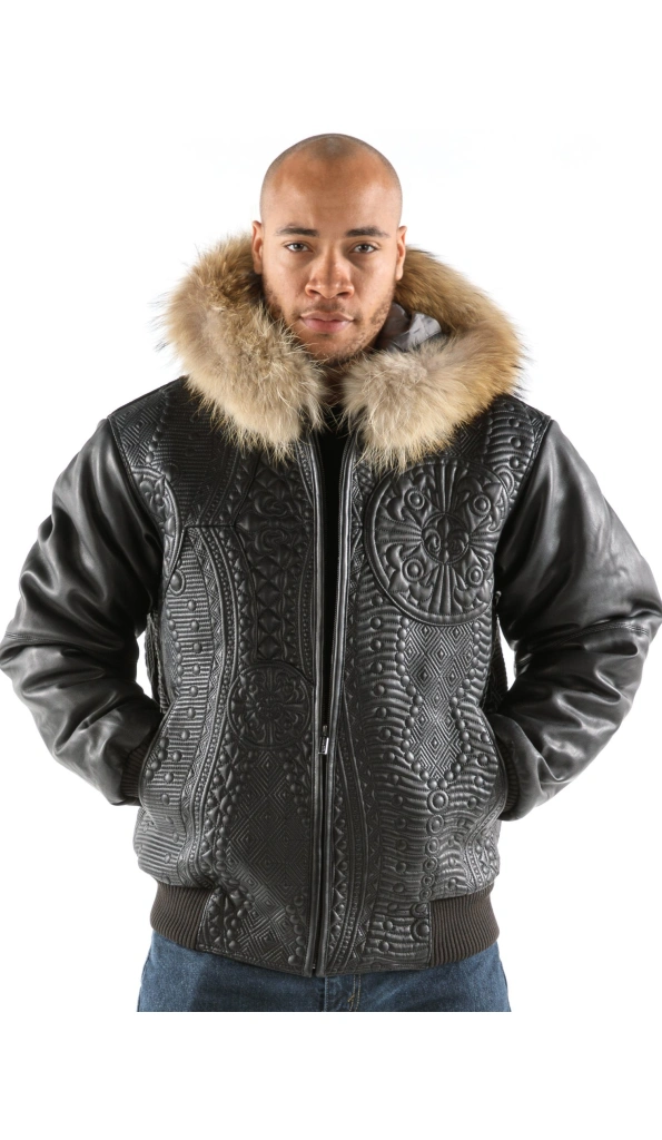 Pelle Pelle Men Encrusted Fur Hood Jacket | Leather Jacket
