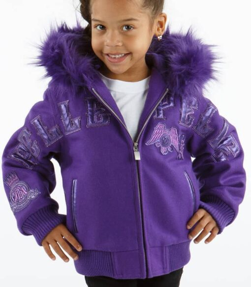 Pelle Pelle Kids Purple Fur Hood Jacket | Wool Jacket