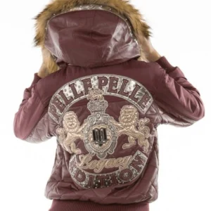 Pelle Pelle Women Puffer Fur Hood Jacket | Burgundy Jacket view 2