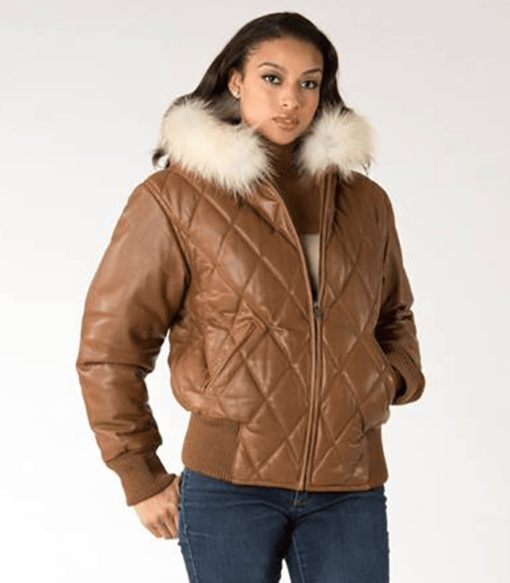 Pelle Pelle Women Quilted Leather Jacket | Fur Hood Jacket