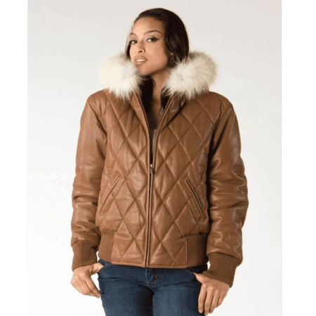 Pelle Pelle Women Quilted Leather Jacket | Fur Hood Jacket view 3